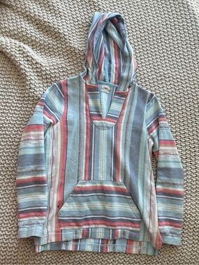 Faherty Striped Hooded Sweater in Light Blue, Coral & Cream